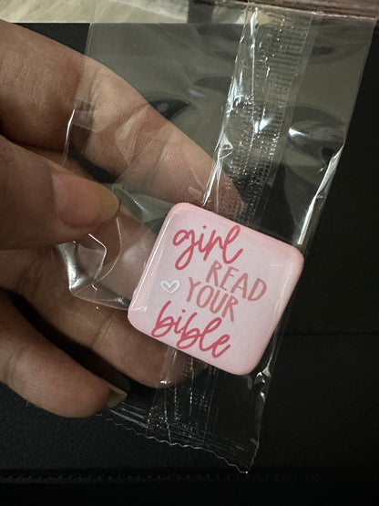 Girl Read Your Bible Button