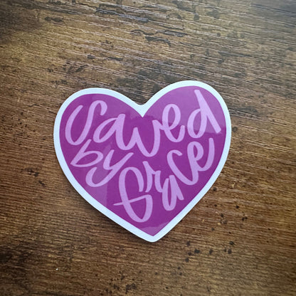 Saved By Grace Heart (sticker)